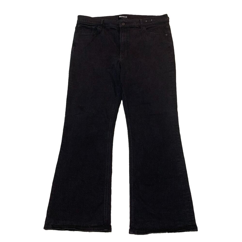 Express Jeans Black Flare Plus Size 18 Stretch High Rise 40x32 EUC